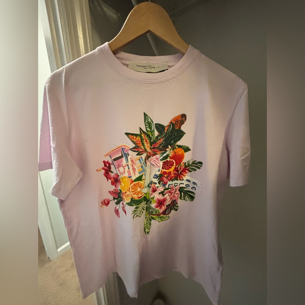 Golden Goose Lilac T-Shirt with Floral Design